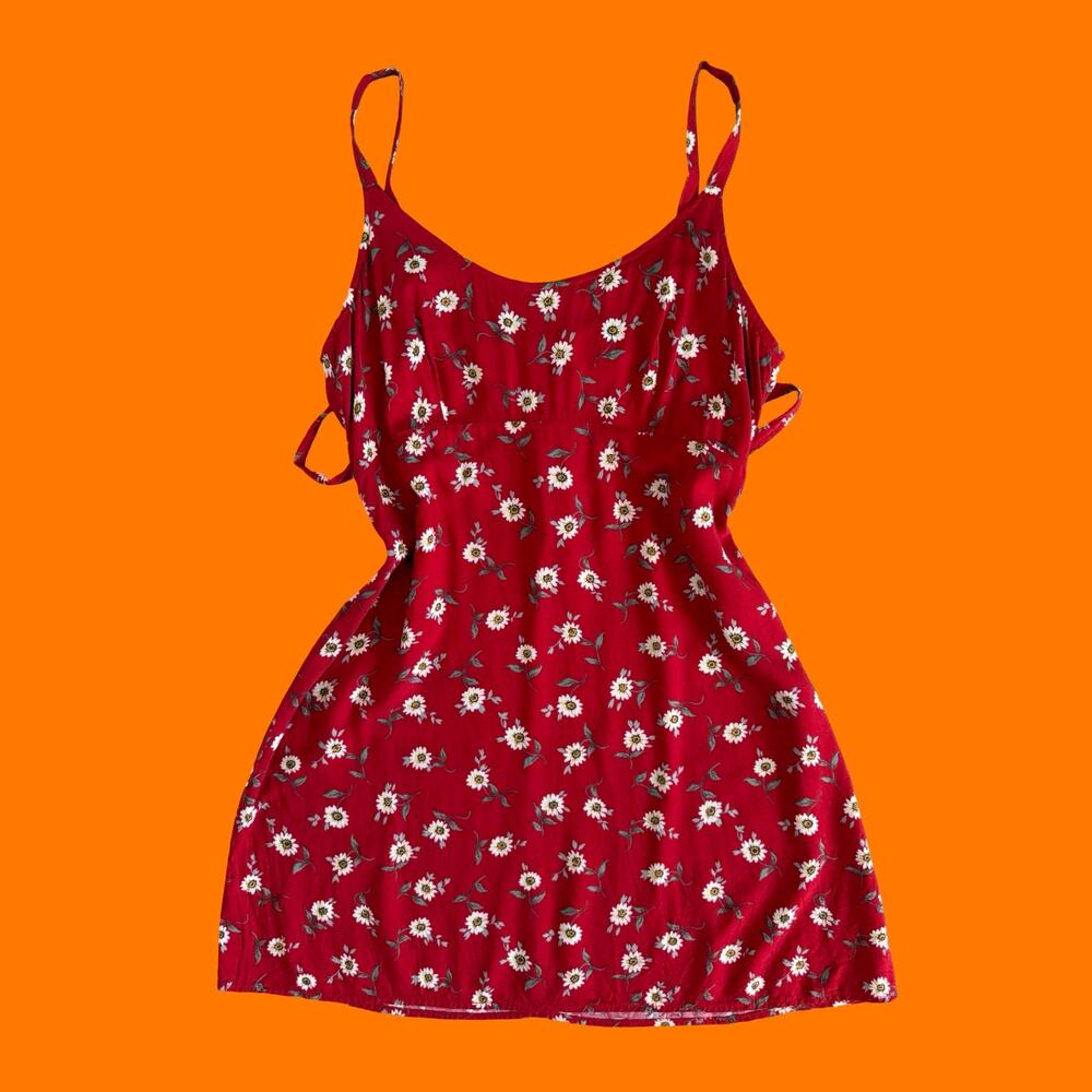90's vintage red sunflower floral grunge babydoll mini dress MEDIUM energie